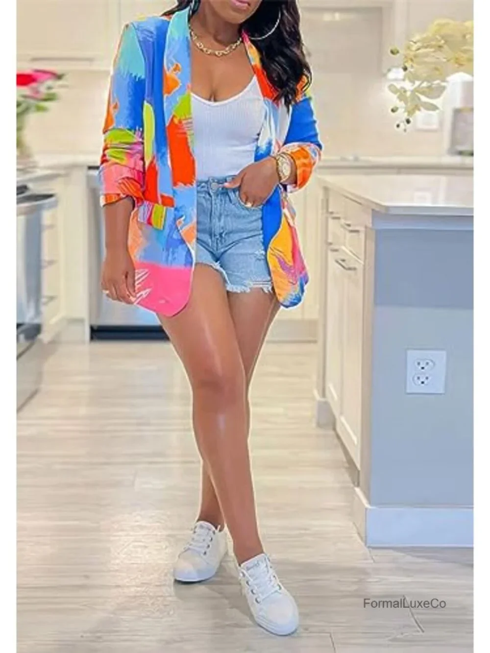 Casual Blazer Jacket Long Sleeve Open Front Work Office Blazer Polyester